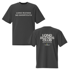 Long Blends Club Oversized Faded Tee showing front Long Blends No Shortcuts print and back Long Blends Club For The Selectors print