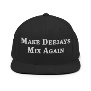 Make Deejays Mix Again black embroidered snapback cap by Matter & Motion