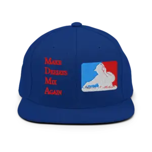 Make Deejays Mix Again royal blue embroidered snapback cap by Matter & Motion